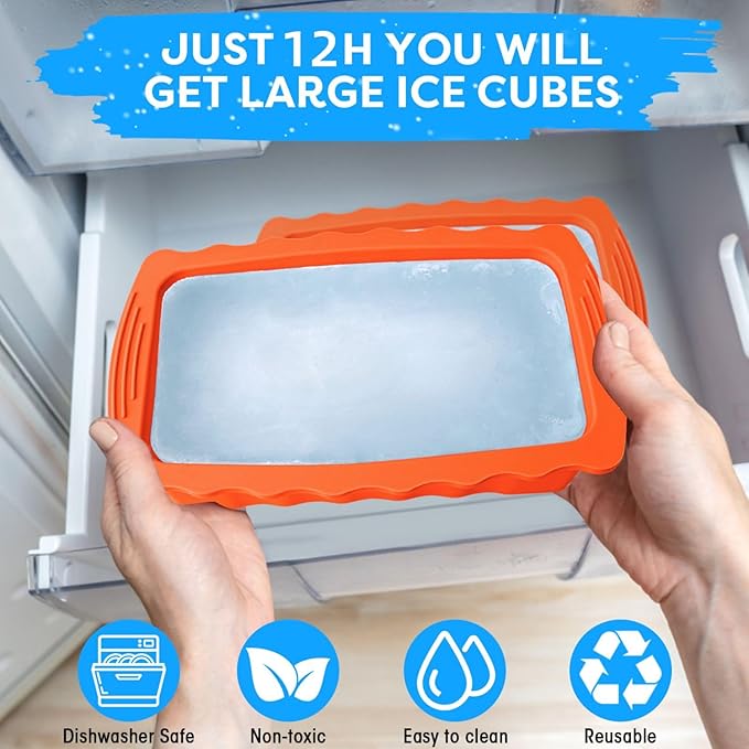 Haldane 2PC Extra Large Ice Block Molds, 6LB Giant Ice Cube Molds for Plunge Lab, Ice Container for Freezer, Thickened and Reinforced Silicone Ice Tray, Cold Plunge Tub Accessories, Orange