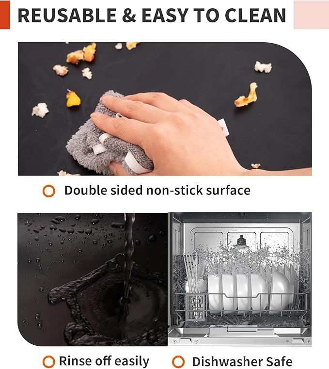 5 Pack Oven Liners for Bottom of Oven, 17x25" Large Heavy Duty Non-Stick Reusable Oven Mat for Electric, Gas, Toaster & Convection Ovens - BPA & PFOA Free, Dishwasher Safe, Kitchen Essentials, Black