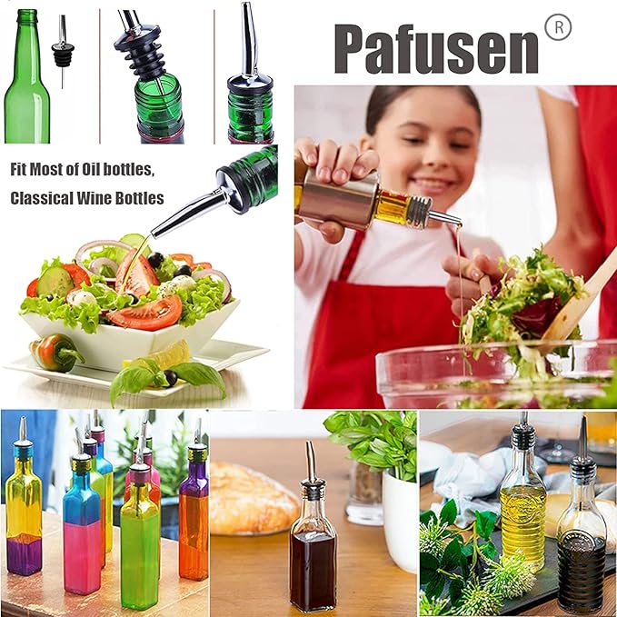 Pafusen 12 Pack Liquor Bottle Pourers, Liquor Pour Spout for Liquor Bottles, Stainless Steel Olive oil Dispenser Spout, Alcohol Pourer Spouts Dust Caps Long Covers, Sliver