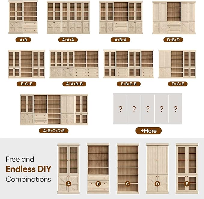 70.8" Tall Brown Bookshelf, Farmhouse Modular Bookcase with 6-Tier Adjustable Shelves, Large Storage Cabinet for Home Office, Living Room, Set of 2