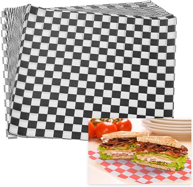 PATIKIL 8.7" x 8.7" Waxed Paper Sheets, 50Pcs Square Pattern Oil-absorbing Dry Food Wrapping Paper for Bakery Coffee Shop Home Baking Kitchen DIY, Black