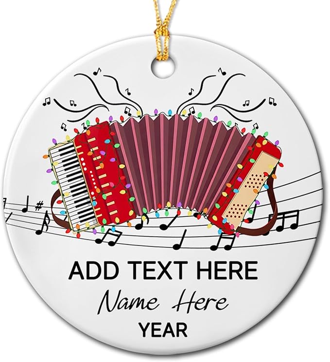 Unique Accordion Musical Ceramic Xmas Ornament 2025, Customized Year Text Name Accordionist Christmas Ornaments Gift for Accordion Player Friends Daughter Son Dad Mom,Personalized Accordions Ornament