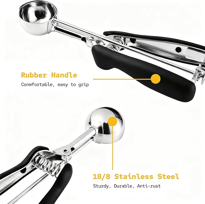 Cookie Scoops for Baking Set of 3, Include 1 tablespoon/2 tablespoon/3 tablespoon, 18/8 Stainless Steel Cookie Scooper for Baking, Non-slip Grip, Ice Cream Scooper with Trigger Release