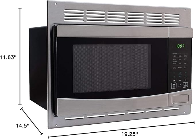 RV Stainless Steel Microwave Oven with Turntable - 1.0 Cu. Ft. Capacity | Includes Trim Kit for Easy Installation & Stylish Finish