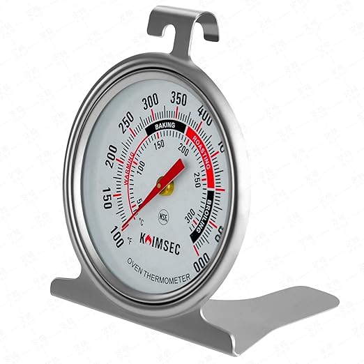 Oven Thermometer for Temperature Gauge, Safe for Inside Gas/Electric/Grill Smoker, Analog Dial Stainless Steel Oven Thermometers with Large Hanger & Base for Instant Reading in Cooking Baking