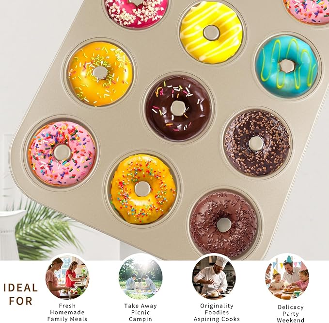 12 Cavity Donut Baking Pans Nonstick Donut Pan Carbon Steel Ring Donut Baking Tins Doughnut Pans Donut Molds Baking Pan