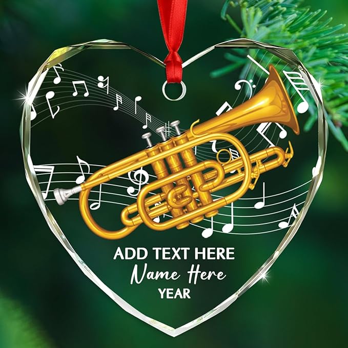 Unique Cornet Glass Christmas Ornament 2025, Custom Text & Name Cornet Player Xmas Ornaments Gift for Women Men Grandkids Husband Wife, Personalized Cornetist Glass Keepsake Ornament for Appreciation
