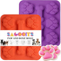 2 Pack Puppy Dog Paw and Bone Shaped 2 in 1 Silicone Molds, Reusable Non-Stick Ice Cube Trays & Candy Chocolate Molds for Homemade Dog Treats, Pudding & Baking Biscuit(Red Purple)