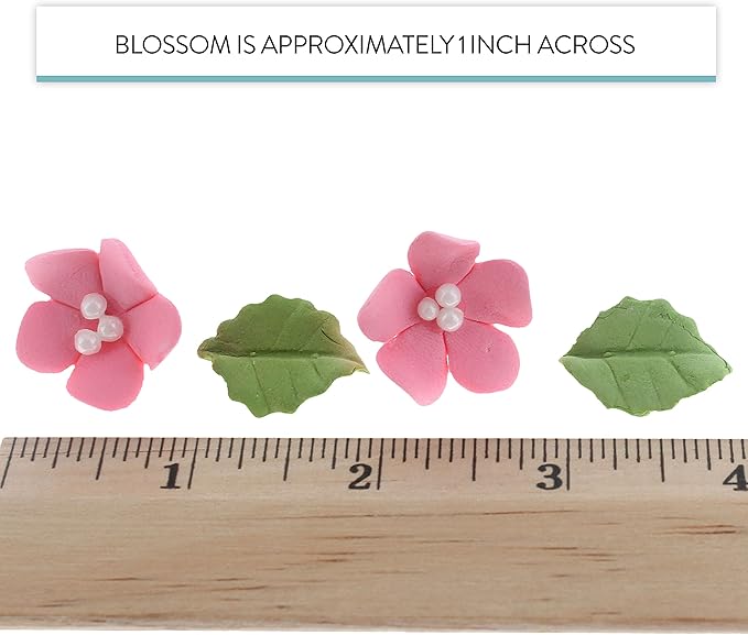 Global Sugar Art Blossoms and Leaves Edible Sugar Cake & Cupcake Flowers, Pink, Small Unwired, 24 Count with Leaves by Chef Alan Tetreault