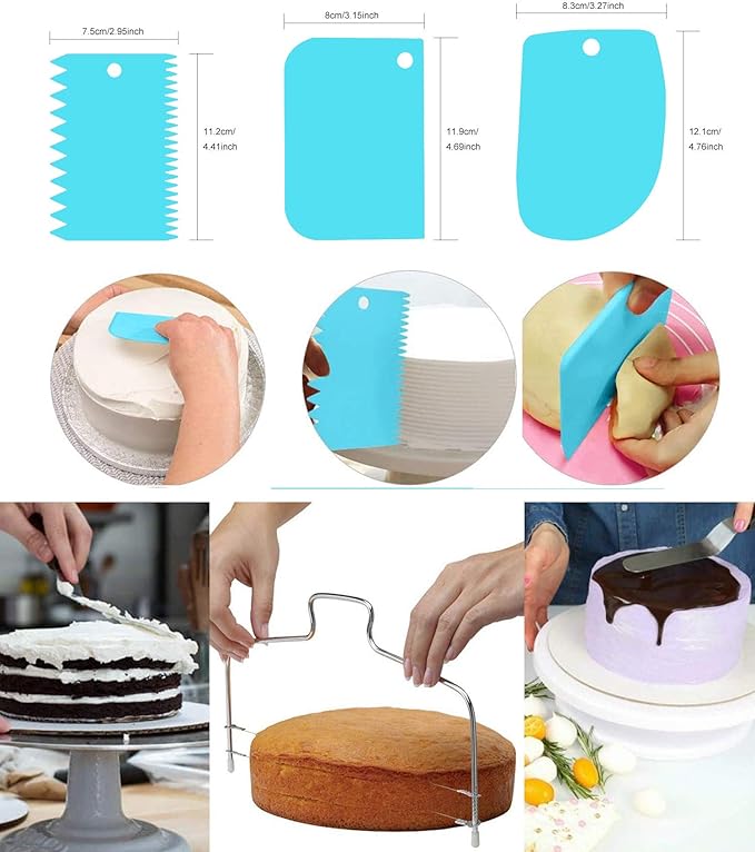 Cake Decorating Turntable,Cake Decorating Supplies With Decorating Comb/Icing Smoother(3pcs),2 Icing Spatula With Sided & Angled … (Blue/7pcs)