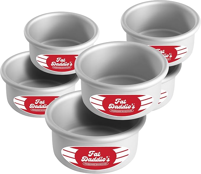 Fat Daddio's PRD-42CASE Anodized Aluminum Round Cake Pan, 4 x 2 inch, Set of 6