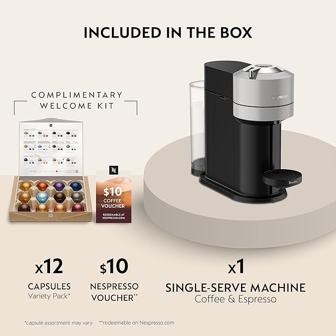 Nespresso Vertuo Next Coffee and Espresso Maker by Breville, Light Grey
