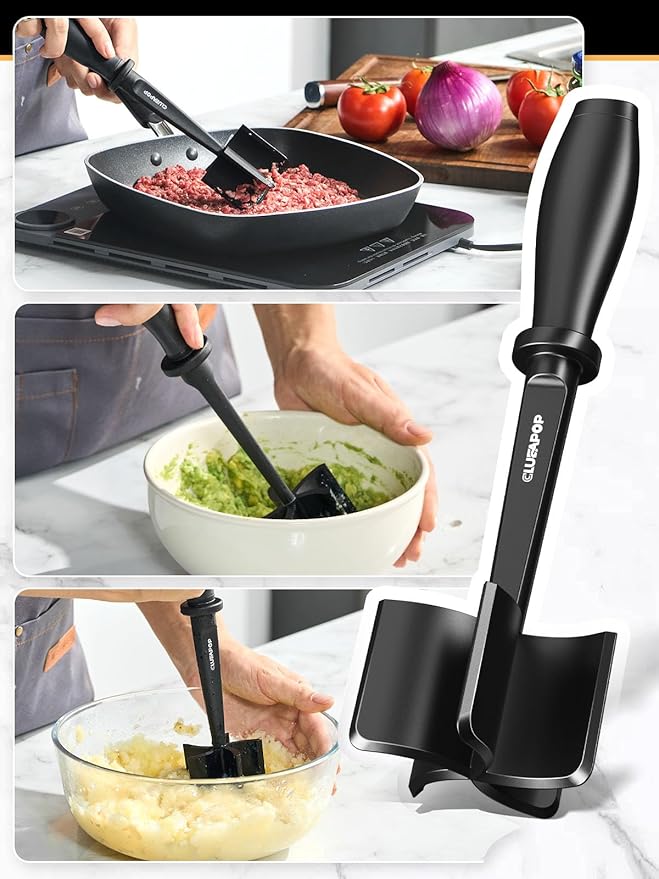Premium Meat Chopper - Hamburger Smash, ana Non-Stick Masher With Nylon Mash, Fork & Mix Chop