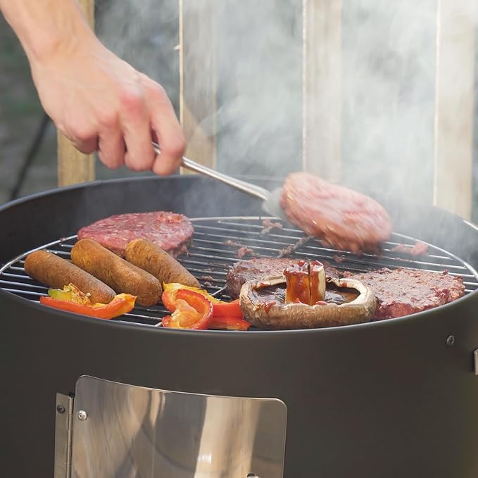 Realcook Charcoal Smoker BBQ Grill: Premium Vertical Meat Smokers with Smoke Tube - Barbecue Charcoal Grill Combo for Outdoor Cooking Patio Backyard Grilling Tailgating