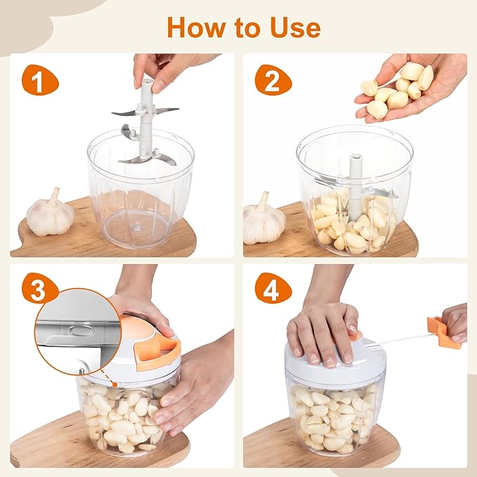 Manual Food Processor Vegetable Chopper, Portable Hand Pull String Garlic Mincer Onion Cutter for Veggies, Ginger, Fruits, Nuts, Herbs, etc., 900ml