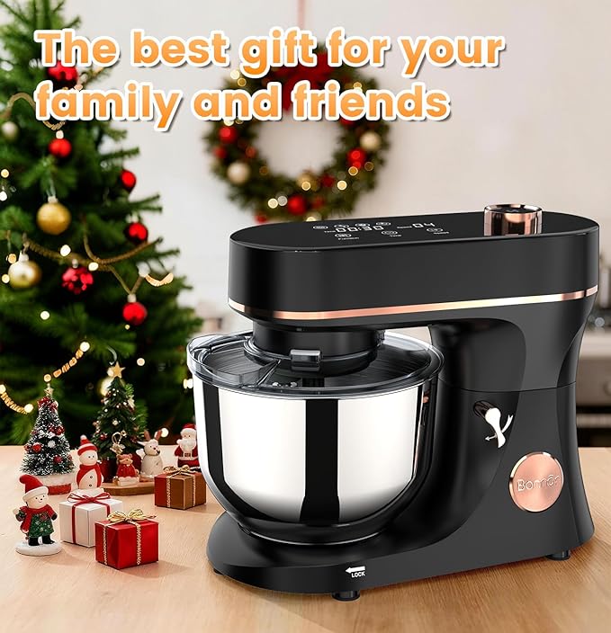Stand Mixer 6QT Kitchen Mixer with LED Smart Touchscreen, 11-Speed Tilt-Head Mixer with Timer, 4 Preset Menus, Stainless Steel Bowl, Dough Hook, Whisk, Beater,Black