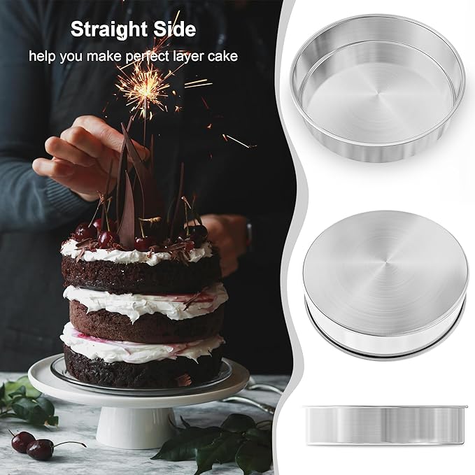 8 Inch Round Cake Pans Set of 3, Nonstick Stainless Steel Baking Pans Set with 100PCS Parchment Papers, Durable Birthday Christmas Circle Layer Cake Pans, Cake Pans Sets for Baking, Dishwasher Safe