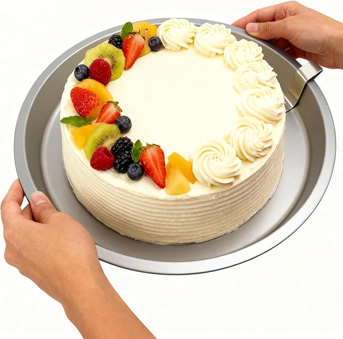 Easy Release Pans Round with Lever, 9.7" Quick Release Easy-Out Cake Pan Set,Baking Tools Pans Stainless Steel Round,Apple Pie Bake & Serve Sets, For All Kinds of Bases (1)