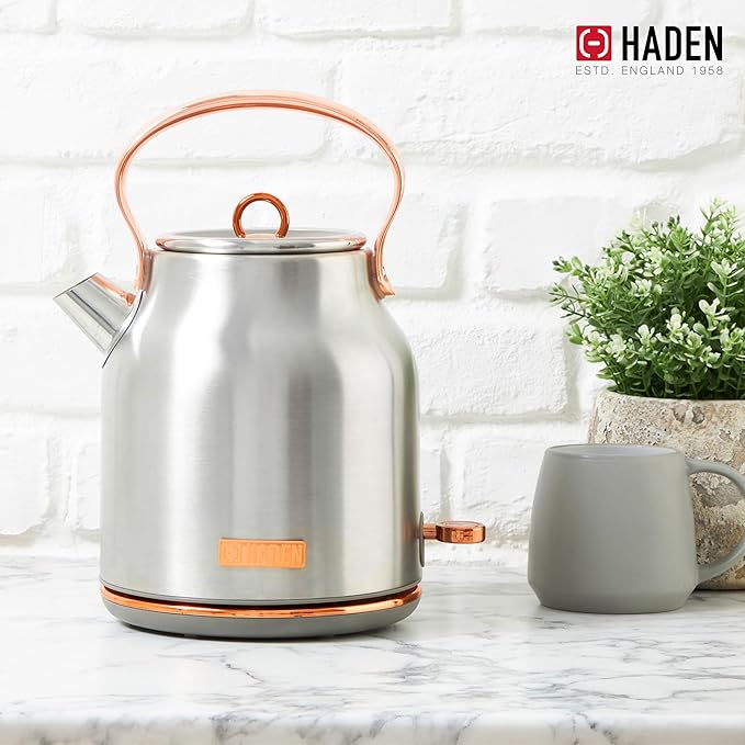 HADEN Heritage 1.7 Liter Stainless Steel Electric Kettle Bundled with 12 Cup Drip Coffee Maker, Coffee Machine with Auto Shut-Off, Steel & Copper