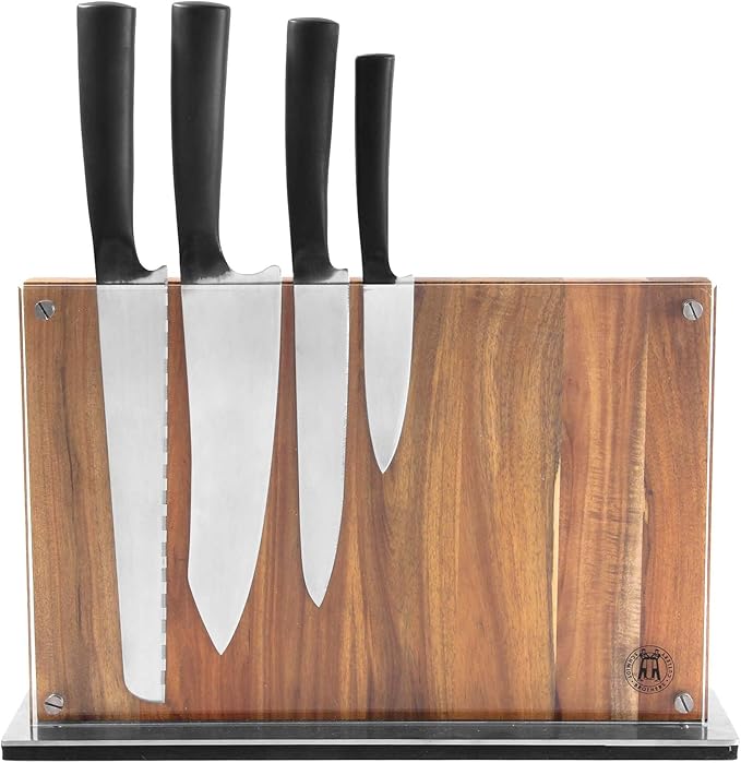 Schmidt Brothers - Acacia Downtown Magnetic Knife Block, Acacia Hardwood and Acrylic Shield, Universal Cutlery Storage For 16-18 Knives