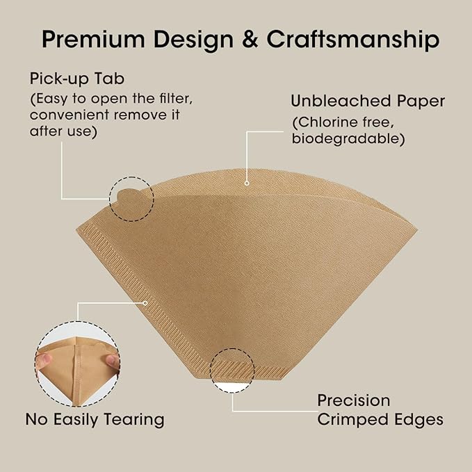 200 Count Coffee Filters #4, ONIOU Number 4 Cone Coffee Paper Filters 8-12 Cup Unbleached, Natural Coffee Filters 4 Cone Paper for Ninja Cuisinart Coffee Makers