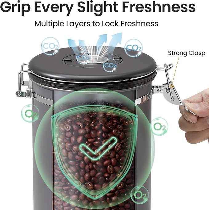 Veken Coffee Canister, Airtight Stainless Steel Kitchen Food Storage Container with Date Tracker and Scoop for Beans, Grounds, Tea, Flour, Cereal, Sugar, 16OZ, Gray
