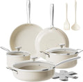 Redchef Ceramic Nonstick Cookware Set,14pcs Pots and Pans Set Non Stick,Induction Cookware with Stainless Steel Handle,Non Toxic Kitchen Cooking Set,Dishwasher & Oven Safe,PFAS PFOA & PTFE Free