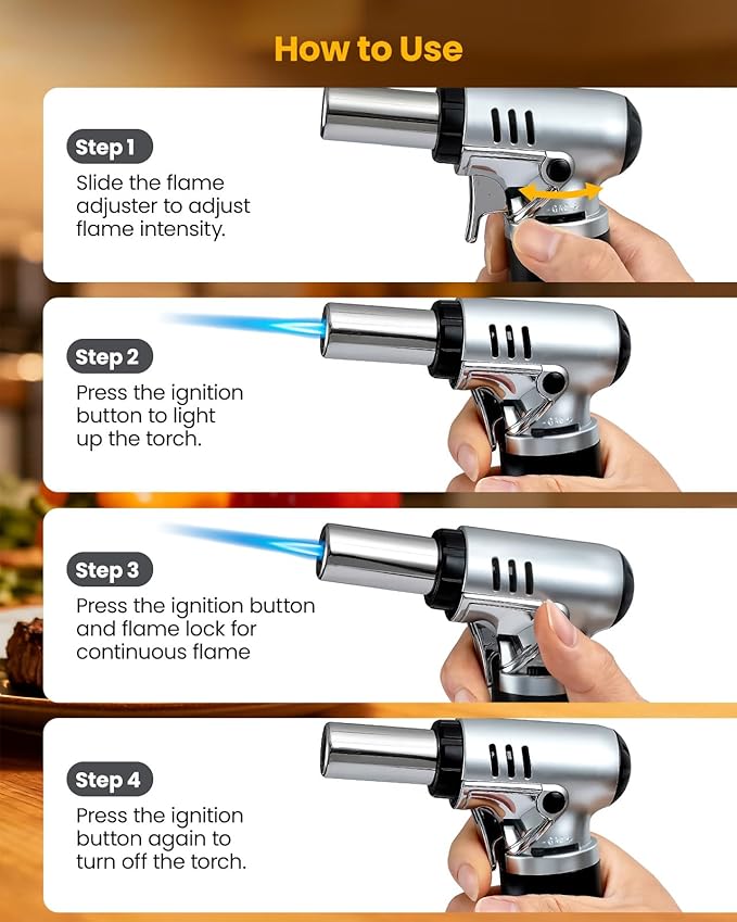 Kollea Butane Torch Lighter, Mini Kitchen Cooking Torch Lighter with Fuel Gauge & Continuous Flame Lock & Nozzle, Culinary Blow Creme Brulee Torch for Baking Food Desserts (Butane Gas Not Included)