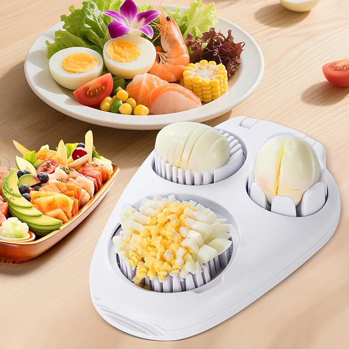 Nbippiooiwip 3-In-1egg Slicer For Hard Boiled Eggs,egg slicer 3 ways, grape cutter, Egg Slicer Kitchen Gadget, Fit Strawberry,Apple,Banana,Cherry,Tomato,grape,White