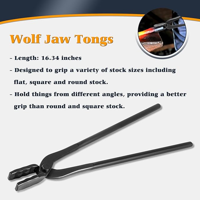 Blacksmith Tongs Set - V-Bit, Flat, Blade, Square Jaw, Wolf Jaw Tongs (5PCS)