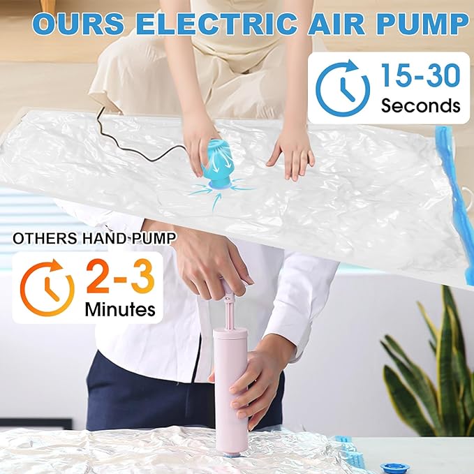 SZO 6 Pack Vacuum Storage Bags With Electric Air Pump,(3 Jumbo/3 Large) Vacuum Seal Bags For Clothing Travel, Space Saver Bags For Luggage, Blankets,Bedding,Moving