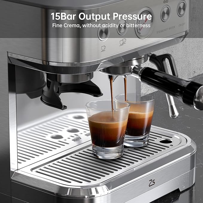Garvee Espresso Machine with Milk Frother, All in One Cappuccino Latte Espresso Maker for Home Barista, Built-In Bean Grinder, 85 oz Removable Water Tank, Gifts for Dad Mom Coffee Lover