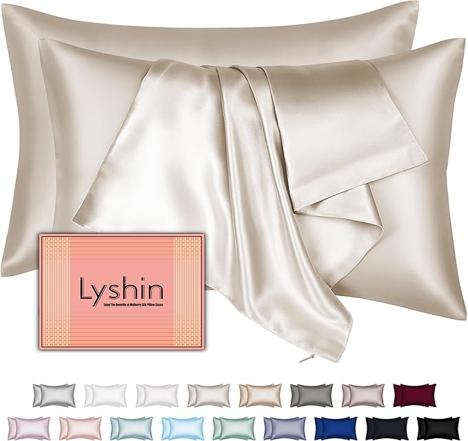 Mulberry Silk Pillow Cases 2 Pack Standard Size 20x26 Inches with Hidden Zipper, Ultra Smooth and Soft Breathable Cooling Silk Satin Pillowcase Set of 2, Better for Hair and Skin, Gifts for Women Men