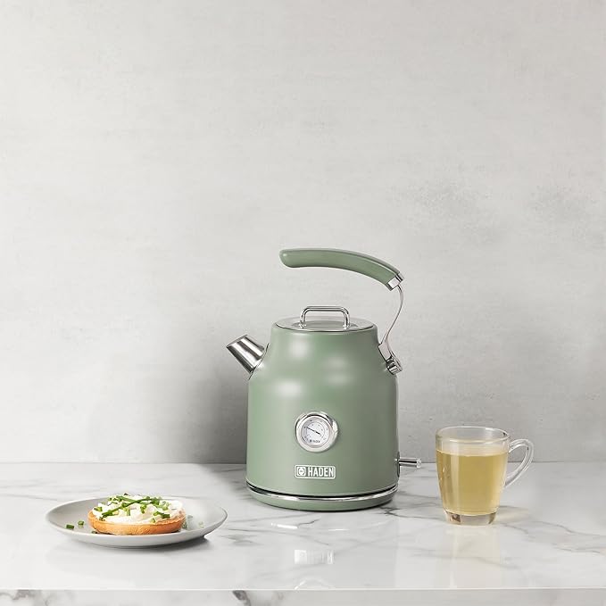 Haden Dorset 1.7 Liter Stainless Steel Electric Kettle, Hot Water Kettle with 360-Degree Base and Auto Shutoff, Cedar Green & Chrome