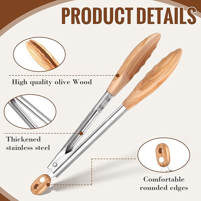 Baderke 2 Pcs Olive Wooden Kitchen Tongs for Cooking Wooden Utensil Set Salad Tongs with Wood Tips for Serving Salad Flipping Burgers Grilling and Much More, Set of 2, 11.4 Inch and 14.6 Inch