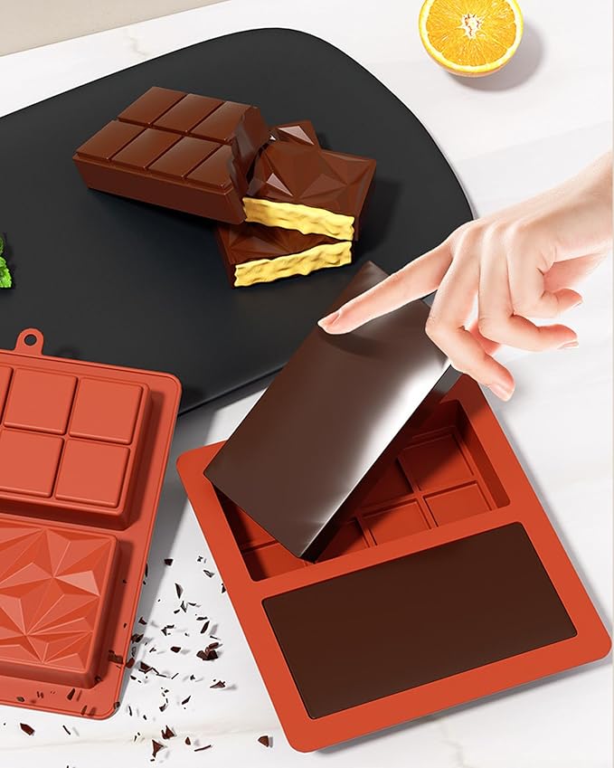 Silicone Chocolate Bar Mold, 1 Inch Deep, Large Candy Mould for Stuffed Bars and Fillings, 2 Pcs
