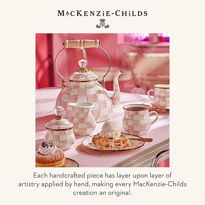 MACKENZIE-CHILDS Ceramic Farmhouse Canister, Kitchen Storage Container with Lid, Pink-and-White Rosy Check
