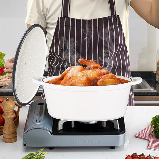 Enameled Cast Iron Oval Dutch Oven, 7 qt Oval Dutch Oven Pot with Lid and Dual Handles for Braising, for Braising, Broiling, Bread Baking, Frying, White