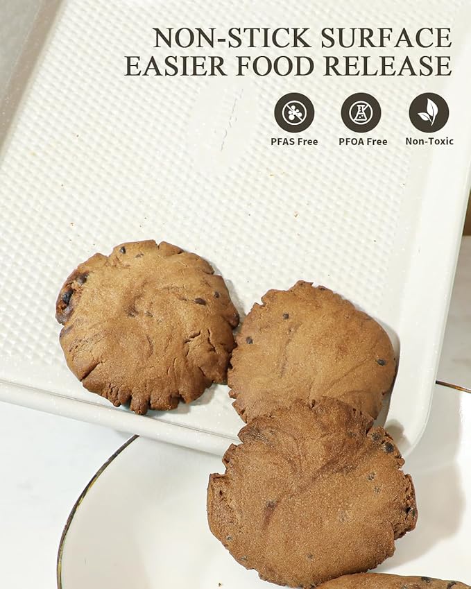 Nonstick Baking Sheet Pan Set (2 Cookie Sheets + 1 Cooling Rack), Jelly Roll Pan for Baking Roasting, Size 15 x 10 x 1 Inch, Warp-Free, Easy Clean, Dishwasher Safe