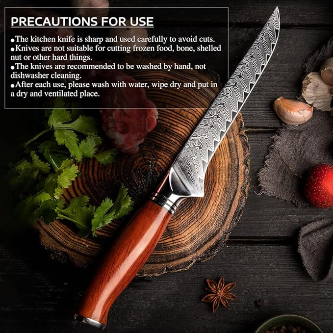 YARENH Boning Fillet Knife 6 Inch, Professional Kitchen Chef Knife, 73 Layers Damascus High Carbon Steel, Full Tang Sandalwood Handle, FYW Series