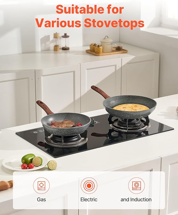 VEVOR Frying Pan Skillet，Nonstick Granite Egg Pan Omelet Pans, 3 Piece Set (9.5, 11, 12 in), Nonsitck Heavy-Duty Skillets with Heat-Resistant Handle, for Gas, Electric, Induction