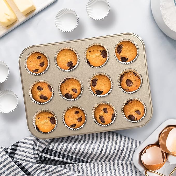 Glad Mini Muffin Pan Nonstick - Heavy Duty Metal Cupcake Tin with Small Baking Cups, Mini 12-Cup