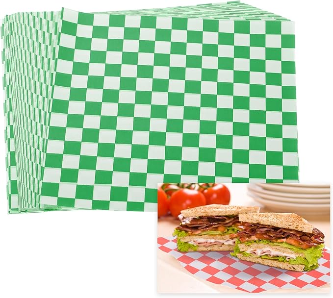 PATIKIL 7.1" x 7.1" Waxed Paper Sheets, 50Pcs Square Pattern Oil-absorbing Dry Food Wrapping Paper for Bakery Coffee Shop Home Baking Kitchen DIY, Green