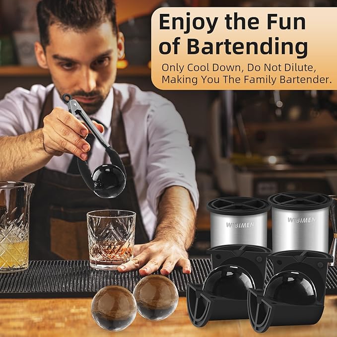 Clear Ice Cube Maker - 2.5" Ball - Stainless Steel Clear Ice Maker - Compact Design - for Whiskey, Cocktails, Bourbon - 4 PACK