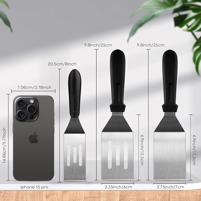 Metal Spatulas for kitchen Use, 2 Pieces Professional Serving Spatula with Heat Resistant Handle, 9.8 Inch Stainless Steel Spatula Ideal for Pancakes, Eggs, Griddle Scraper, BBQ or Desserts