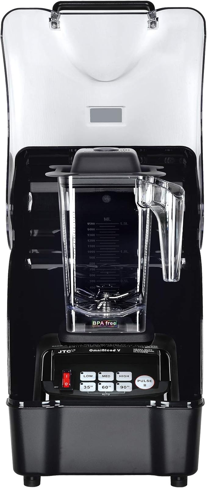 OmniBlend Omni-Q Commercial Blender with Full Sound Enclosure Shield, Quiet Heavy Duty 3-Speed, Self-Cleaning, Includes Multifunctional 2-in-1 Wet Dry Blades, 1.5 Liter Jar (Black)