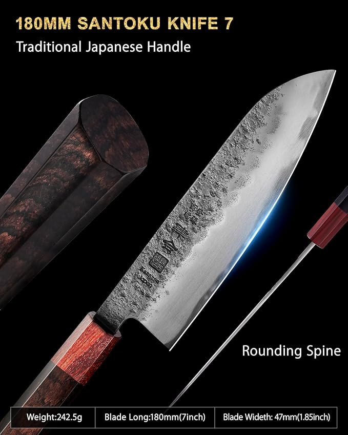 7 inch Razor Sharp Santoku Knife, AUS-8 Alloy Steel 18cm Japanese Chef Knife with Eboy Handle, Chefs Knife with Premium Gift Box (WA Series)
