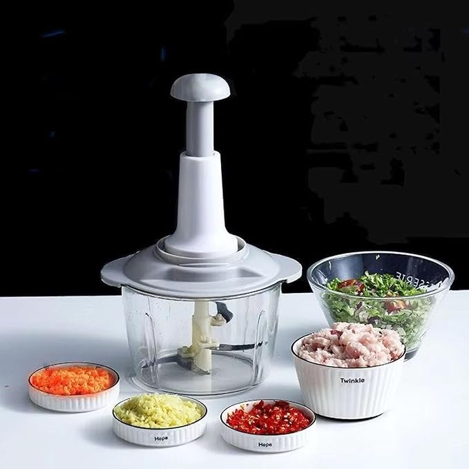 Manual vegetable Cutter Chopper, food processor Large 1.5L Bowl Effortless Meat Mincer Fruits and Herbs Chopper Garlic Onion Hand Press Manual Food Chopper (Pink)