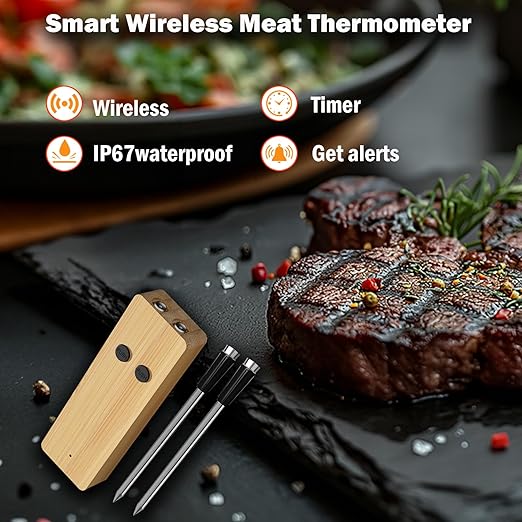 Wireless Meat Thermometer for Grilling and Smoking, 800FT Bluetooth Thermometer with Dual-Sensor Probe, Food Thermometer for BBQ, Oven, Smoker