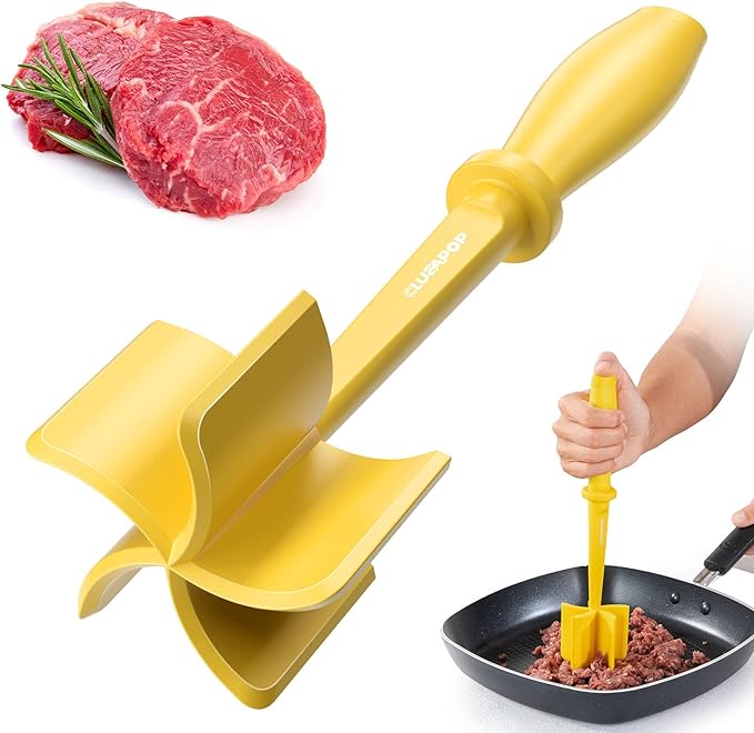 5-Curve Blade Meat Masher for Ground Beef, Heat Resistant Hamburger Chopper, Non-Stick Mix and Chop Kitchen Tool